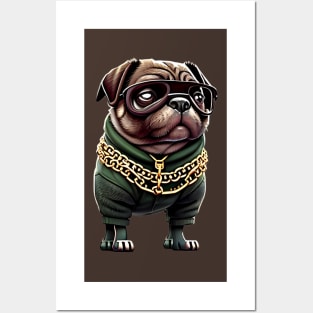 Cool Pug with Hoodie and Chain - Hip Hop Pug Boss T-Shirt Design Posters and Art